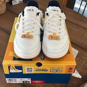 Skechers White Sneakers with Navy Trim
